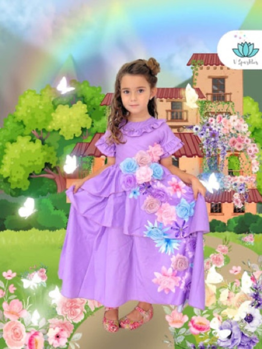 Encanto Isabela Lilac Floral Girls' Dress L/XL